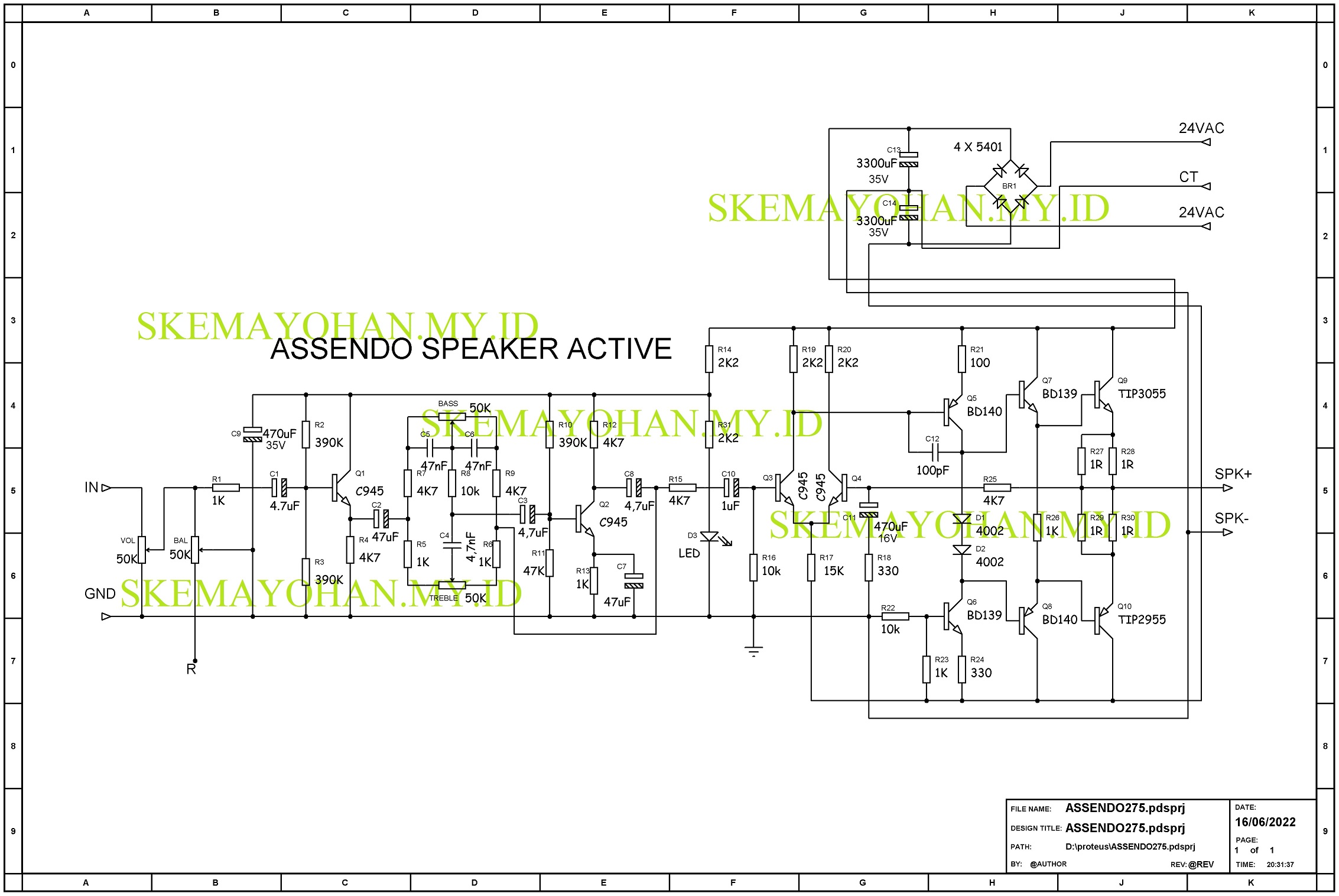 SKEMA SPEAKER AKTIF ASSENDO 275 WATT AUDIO SCHEMATICS COLLECTIONAUDIO